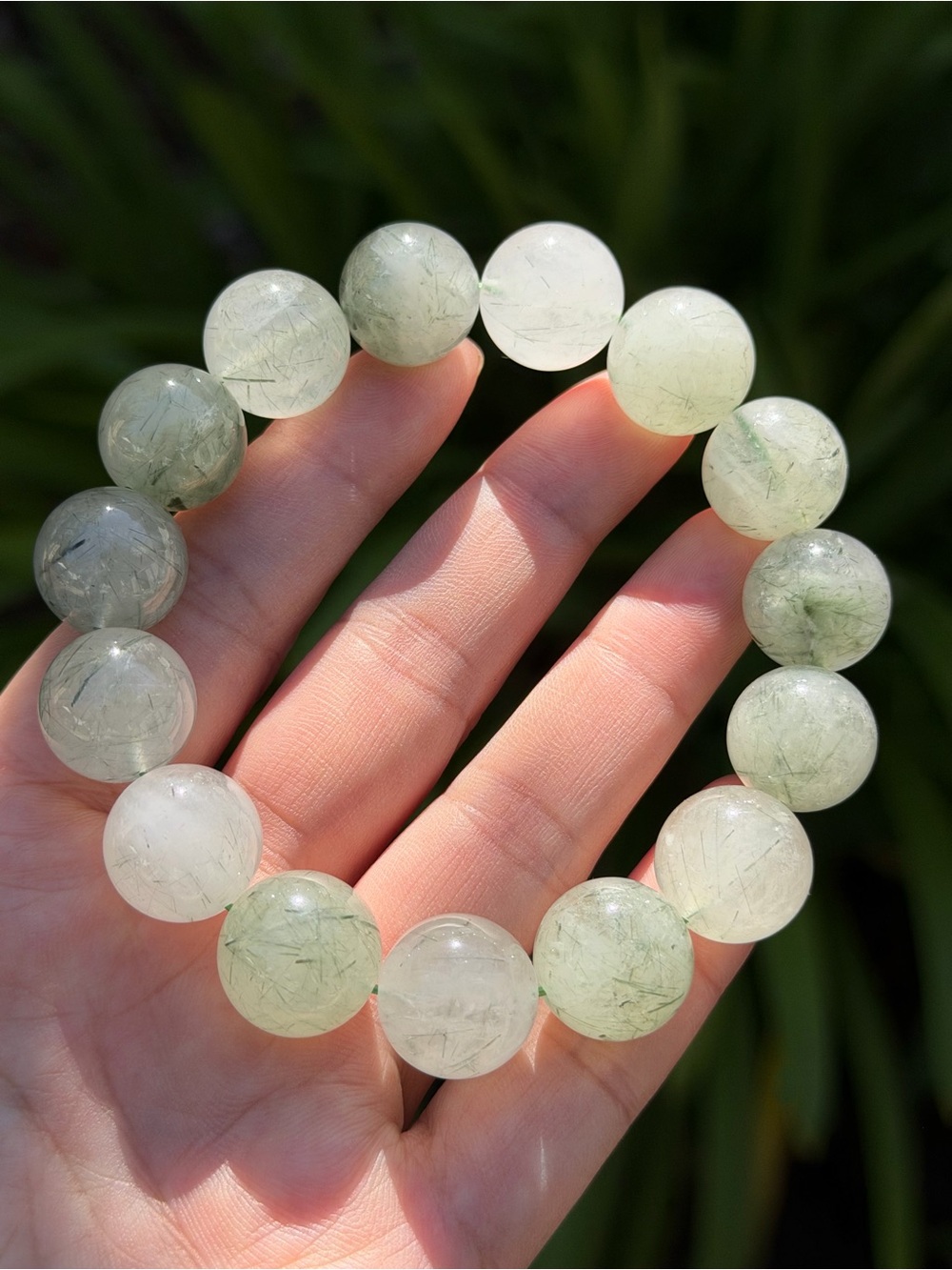 15.5mm chunky green rutilated quartz bracelet 1612